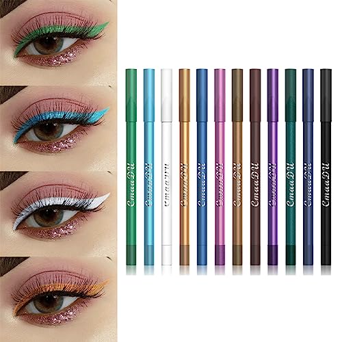Eyeliner, 12 Farben Eyeliner Set, Glitter Eyeliner Wasserfest, Eyeliner Natürlicher Langlebiger Eyeliner Lidschatten Lip Liner Bleistift Augen, hochpigmentiert, schmutzabweisend, Geschenk für Damen von SOMGKINE