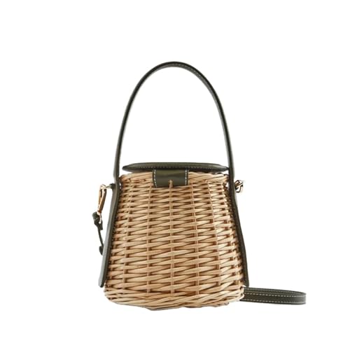 SOMKB Damen Handtasche Drowstring Stroh Strandtasche Sommer Gewebt Eimer Crossbody Schultertaschen Bohemian Weiblich Handgemachte Rattan Tote von SOMKB