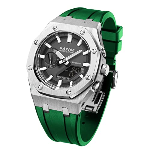 SOMKB GA2100 MOD Kit für GA2100STH-1A, Metallgehäuse, modifiziertes 316 Edelstahl-Silikonband, Armbandzubehör, Lünette, Einheitsgröße, Achat von SOMKB