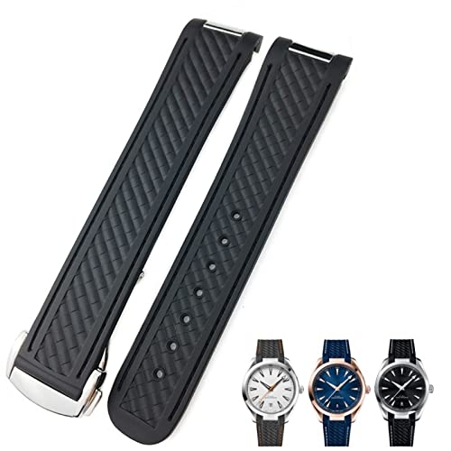 SOMKB Gummi-Uhrenarmband mit gebogenem Ende, 19 mm, 20 mm, passend für Omega Seamaster 300 AT150 Aqua Terra 8900 Speedmaster Silikon-Uhrenarmbandwerkzeuge, 19 mm, Achat von SOMKB