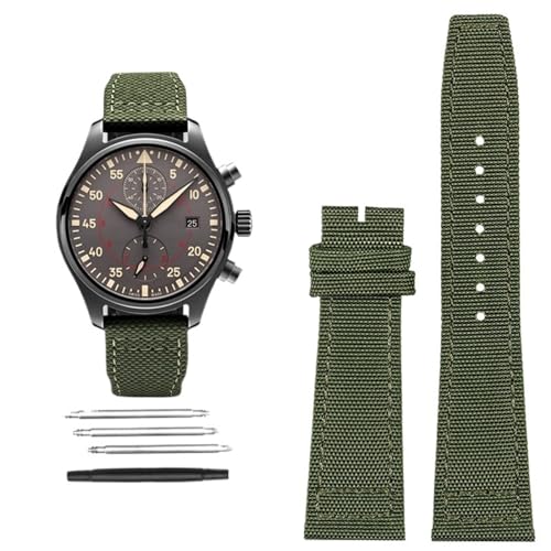SOMKB Hohe Dichte Nylon Rindsleder Uhrenarmband Für IWC PILOT Portugal Stoff Uhrenarmband 20mm 21mm 22mm Armband Schwarz Armygreen Blau Rindsleder Handgelenk Gürtel, 21 mm, Achat von SOMKB