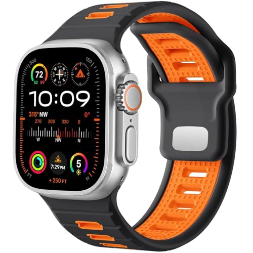 SOMKB Sportuhrenarmband, für Apple Watch Ultra 2/Ultra Band Herren 49 mm 45 mm 44 mm 42 mm, Ersatzarmband mit Silikonschlaufe, kompatibel mit IWatch Series SE 9 8 7(E) von SOMKB