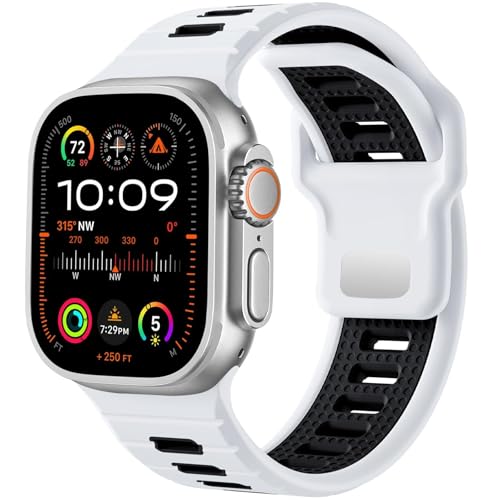 SOMKB Sportuhrenarmband, für Apple Watch Ultra 2/Ultra Band Herren 49 mm 45 mm 44 mm 42 mm, Ersatzarmband mit Silikonschlaufe, kompatibel mit IWatch Series SE 9 8 7(M) von SOMKB