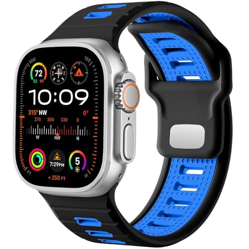 SOMKB Sportuhrenarmband, für Apple Watch Ultra 2/Ultra Band Herren 49 mm 45 mm 44 mm 42 mm, Ersatzarmband mit Silikonschlaufe, kompatibel mit IWatch Series SE 9 8 7(X) von SOMKB