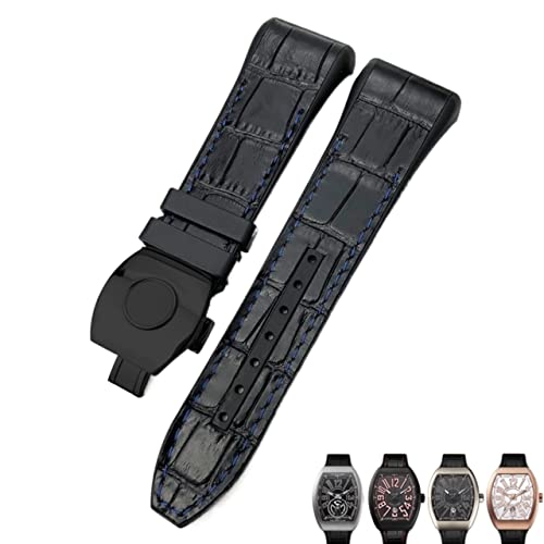 SOMKB Uhrenarmband für Franck Muller, 28 mm, Rindsleder, Silikon, Nylon-Gummi, Faltschnalle, Uhrenarmbänder für Herren, 28mm, Achat von SOMKB