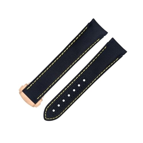 SOMKB Uhrenarmband für Omega-Armband mit gebogenem Ende, 20 mm, schwarz-gelbe Linie, hochdichtes Nylon-Rindsleder, 20 mm, Achat von SOMKB