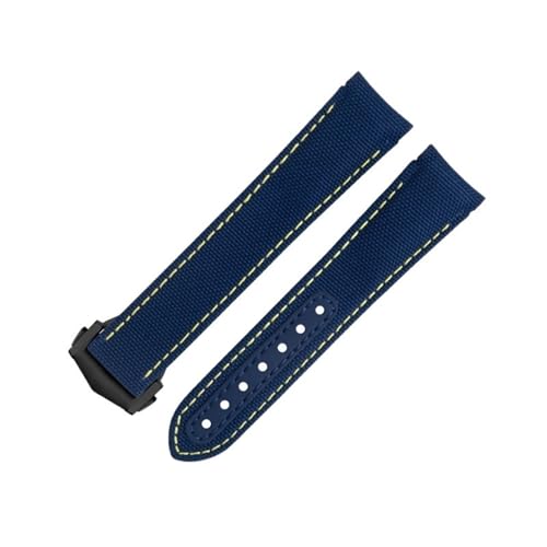 SOMKB Uhrenarmband mit gebogenem Ende, 20 mm, für Omega-Armband AT150 Seamaster 300 Planet Ocean De Ville Speedmaster, gelbe Linie, hochdichtes Nylon-Rindsleder, 20 mm, Achat von SOMKB