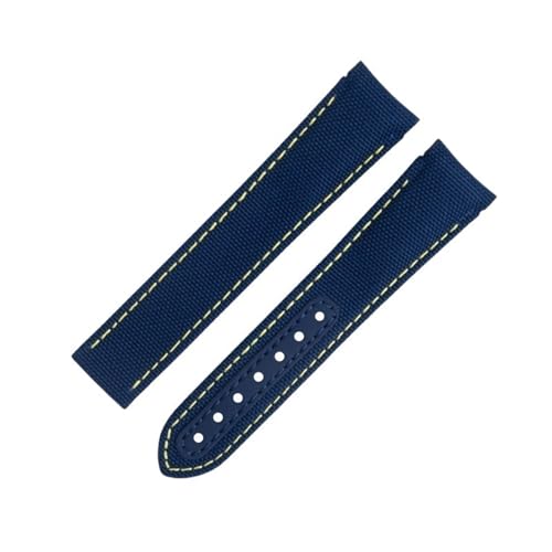 SOMKB Uhrenarmband mit gebogenem Ende, 20 mm, für Omega-Armband AT150 Seamaster 300 Planet Ocean De Ville Speedmaster, gelbe Linie, hochdichtes Nylon-Rindsleder, 20 mm, Achat von SOMKB