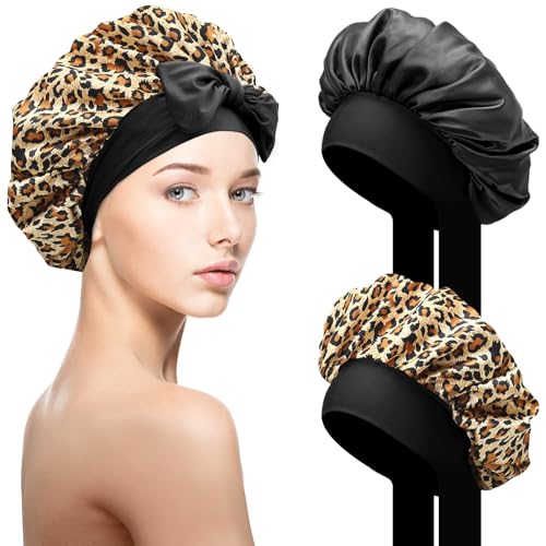 2 Stück Seidenhaube zum Schlafen Schlafhaube Haare Schützen, Satin Haarhaube mit elastischem Band, Weiche Nachtmütze für Lockiges Haar, Sleep Cap Satin Bonnet für Damen von SOMLAW