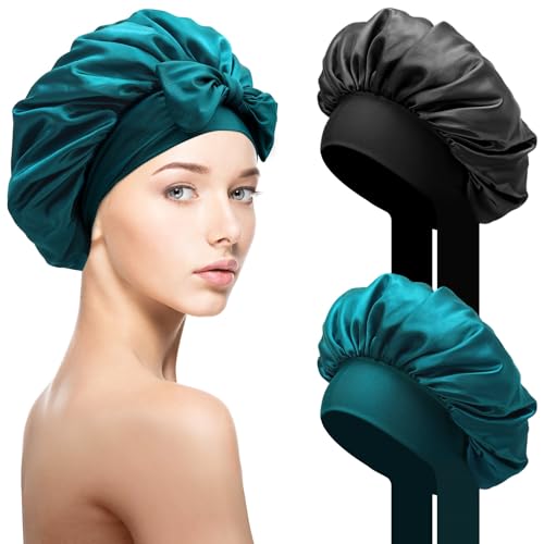 SOMLAW 2 Stück Seidenhaube zum Schlafen Schlafhaube Haare Schützen, Satin Haarhaube mit elastischem Band, Weiche Nachtmütze für Lockiges Haar, Sleep Cap Satin Bonnet für Damen von SOMLAW