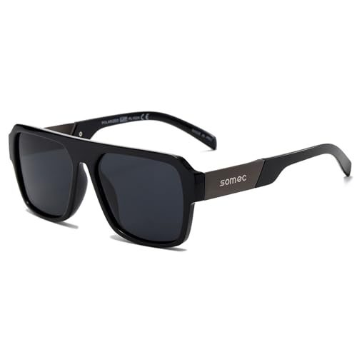 SOMOC Polarisierte Sonnenbrille Herren/Damen, Sonnenbrillen Unisex Retro Klassische Vintage Polarisierte Brille UV400 Schutz Classic Sunglasses Eckig für Fahren SP-6084, Schwarz von SOMOC