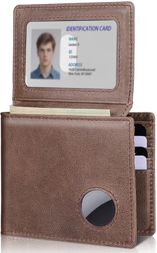 SOMOVI AirTag Geldbörse – Echtes Leder Bifold RFID-blockierende Geldbörse mit AirTag-Halter – 2 Ausweis-Fenster 13 Karten Geschenkbox (Air Tag nicht im Lieferumfang enthalten) von SOMOVI