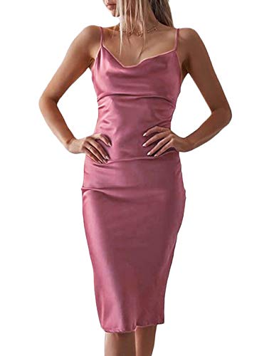 SOMTHRON Abendkleid Damen ärmellose Partykleid Rückenfrei Spaghettiträger Satin Kleider Figurbetontes Wickelkleid Cocktailkleid Leopard Wellenpunkt Sommer Swing Strandkleid(PP,XL) von SOMTHRON