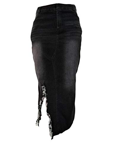 SOMTHRON Damen Asymmetrischer Denim Bleistiftrock Midi Fifurbetonter Rock Zerrissen Jeansrock Mir Schlitz(BL,2XL) von SOMTHRON