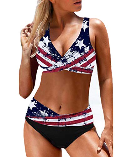 SOMTHRON Damen Bikini Set, Zweiteiliger Bikini für Damen, Damen-Bikini, USA-Flagge, amerikanische Flagge Bikini，Streifen US Amerikanische Flagge, Vorne Gebunden(OR,M) von SOMTHRON