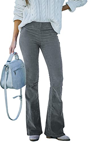 SOMTHRON Damen Cord Flare Pants Elastische Taille Slim Fit Bell Bottom Retro Weites Bein Lange Hose, Grau, Groß von SOMTHRON
