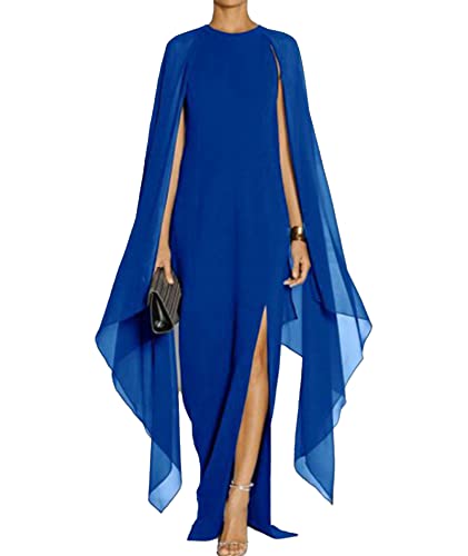 SOMTHRON Damen Elegant Hoch Gespalten Flare Cape Ärmel Langes Kleid Formelle Abendkleider Maxikleid BE-2XL von SOMTHRON