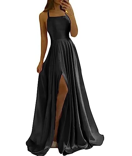 SOMTHRON Damen Elegant Lange Ballkleider mit Satin A-Linie Backless Hochzeitskleid Abendkleider Neckholder Spaghetti Brautkleid Kleider Prinzessin Brautjungfer Kleid BL-S von SOMTHRON