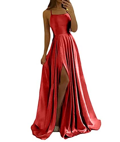 SOMTHRON Damen Elegant Lange Ballkleider mit Satin A-Linie Backless Hochzeitskleid Abendkleider Neckholder Spaghetti Brautkleid Kleider Prinzessin Brautjungfer Kleid RE-M von SOMTHRON