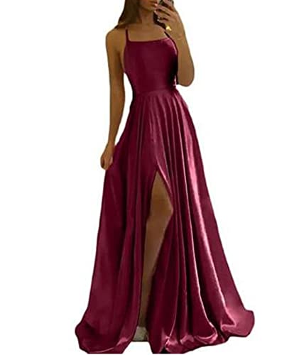 SOMTHRON Damen Elegant Lange Ballkleider mit Satin A-Linie Backless Hochzeitskleid Abendkleider Neckholder Spaghetti Brautkleid Kleider Prinzessin Brautjungfer Kleid WR-S von SOMTHRON