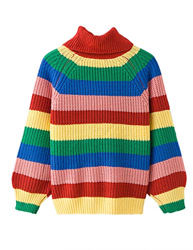 SOMTHRON Damen Farbstreifen Langarm Oversized Warm Hochkragen Strickpullover Herbst(RE,XL) von SOMTHRON