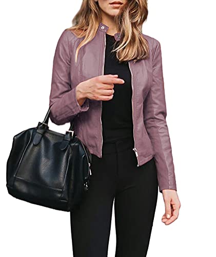 SOMTHRON Damen Kunstleder Jacke Leder Jacke Motorrad Short PU Kurzjacke Punk Bikerjacke Übergangsjacke Ledermantel Slim Short Mantel，S-5XL，viele Farben，Übergröße, Herbst Winter von SOMTHRON