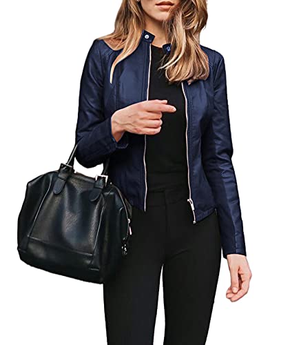 SOMTHRON Damen Kunstleder Jacke Leder Jacke Motorrad Short PU Kurzjacke Punk Bikerjacke Übergangsjacke Ledermantel Slim Short Mantel，S-5XL，viele Farben，Übergröße, Herbst Winter von SOMTHRON