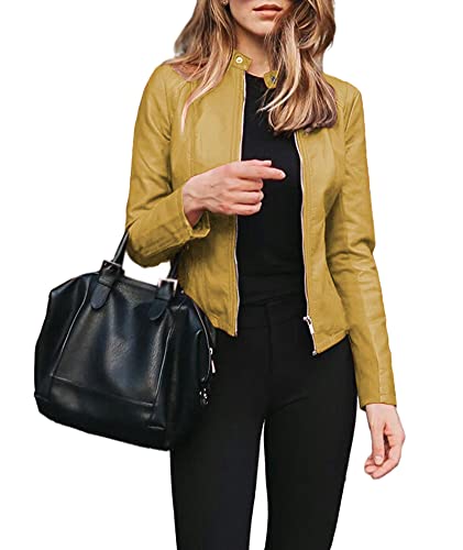 SOMTHRON Damen Kunstleder Jacke Leder Jacke Motorrad Short PU Kurzjacke Punk Bikerjacke Übergangsjacke Ledermantel Slim Short Mantel，S-5XL，viele Farben，Übergröße, Herbst Winter von SOMTHRON