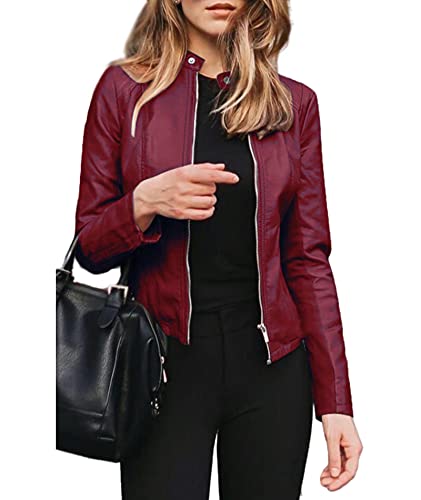 SOMTHRON Damen Kunstleder Jacke Leder Jacke Motorrad Short PU Kurzjacke Punk Bikerjacke Übergangsjacke Ledermantel Slim Short Mantel，S-5XL，viele Farben，Übergröße, Herbst Winter von SOMTHRON