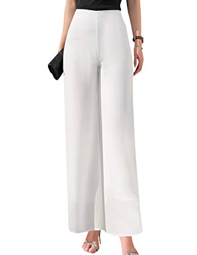 SOMTHRON Damen Lang Chiffon Schlag Hose Hohe Taille Gerade Hose 2 Stil(WH1,L) von SOMTHRON