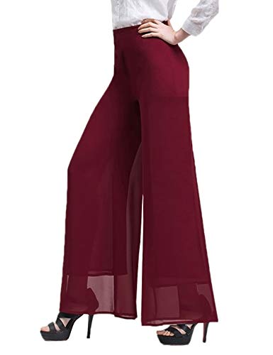 SOMTHRON Damen Lang Chiffon Schlag Hose Hohe Taille Gerade Hose 2 Stil(WR2,3XL) von SOMTHRON