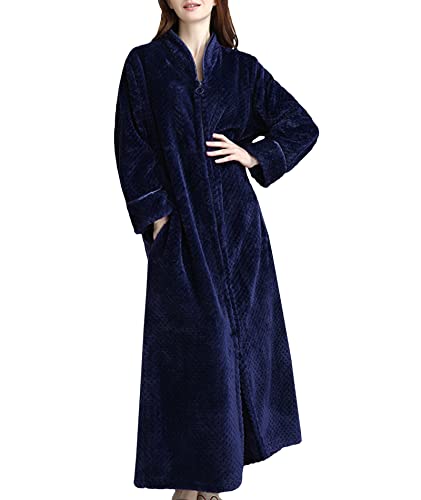 SOMTHRON Damen Langer Reißverschluss Bademantel Flanell Fleece Roben Winter Warmer Hausmantel Nachthemd Nachtwäsche Pyjamas(ZQ,XL) von SOMTHRON