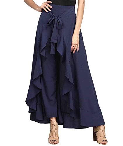 SOMTHRON Damen-Rüschenhose mit hoher Taille lässig einfarbig mit hohem Schlitz Maxi Lange Palazzo-Overlay-Hose Röcke(ZQ,XL) von SOMTHRON