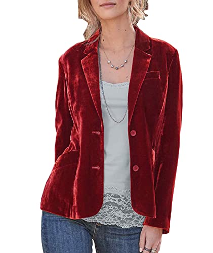 SOMTHRON Damen Samt Blazer Jacke gekerbt Revers Vintage Büro Knopfleiste vorne offen Cadigan Outwear mit Taschen(RE,2XL) von SOMTHRON