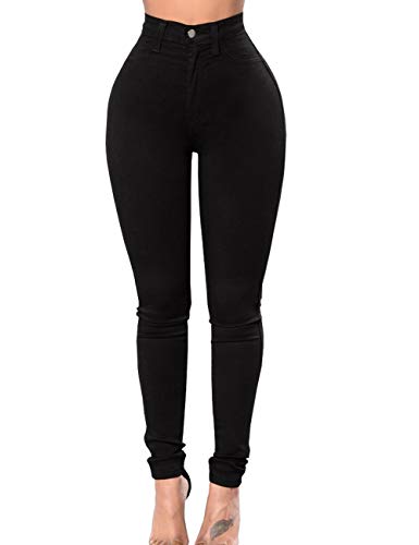 SOMTHRON Damen Sexy High Waist Jeans Vintage Denim Slim Fit Hose mit 5 Knopfleiste Röhrenjeans Hochbund S-XXL(BL,L) von SOMTHRON