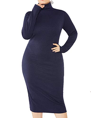 SOMTHRON Damen Stretch Rollkragen Strickkleid Slim Fit Jumper Midikleid Große Größen(BE,3XL) von SOMTHRON
