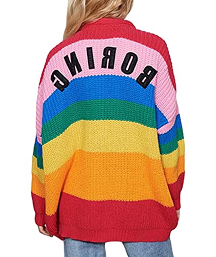 SOMTHRON Damen Strickjacke Regenbogen Pullover Langarm Offene Strickmantel Lange Ärmel Gestrickter Cardigan Y2K vintage Mantel Blazer Herbst von SOMTHRON