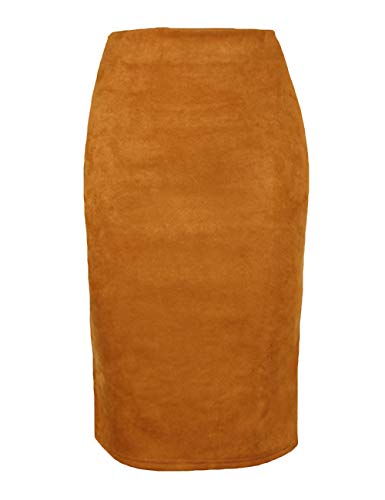 SOMTHRON Damen Wildleder Blaistiftrock Mode Elastisch Hohe Taille Midi Rock(BR,L) von SOMTHRON