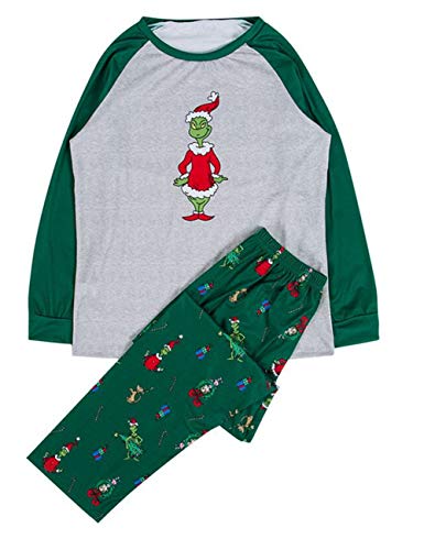 SOMTHRON Familien Weihnachtsanzug Grinch Druck Pyjama Set Schlafanzug Langarm Shirt und Pyjamahose(GR1,L) von SOMTHRON