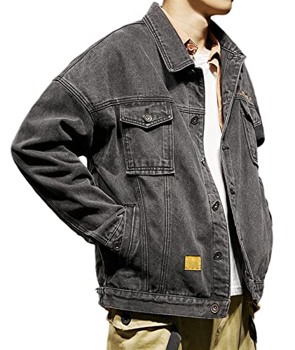 SOMTHRON Herren Classic Denim Trucker Jacke Casual Washed Distressed Lose Langarm Revers Button Down Jeansjacke Mantel Outwear(BL,L) von SOMTHRON