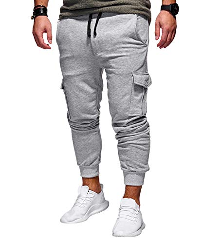 SOMTHRON Herren Elastische Taille Gürtel Baumwolle Jogging Sweat Hosen Plus Size Mode Lange Sports Cargo Hosen Shorts mit Taschen Joggers Activewear Hosen LY-M von SOMTHRON