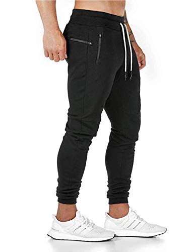 SOMTHRON Herren Elastische Taille Gürtel Baumwolle Jogging Sweat Hosen Plus Size Mode Lange Sports Cargo Hosen Shorts mit Taschen Joggers Activewear Hosen M-4XL（Schwarz-New,2XL） von SOMTHRON