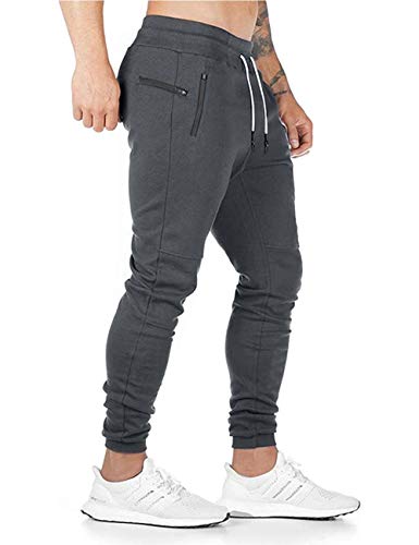 SOMTHRON Herren Elastische Taille Gürtel Baumwolle Jogging Sweat Hosen Plus Size Mode Lange Sports Cargo Hosen Shorts mit Taschen Joggers Activewear Hosen M-4XL（Grau-New,M） von SOMTHRON