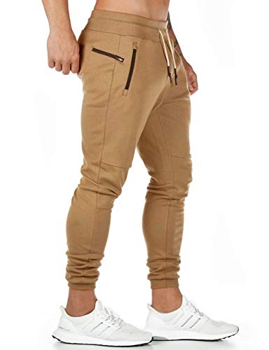 SOMTHRON Herren Elastische Taille Gürtel Baumwolle Jogging Sweat Hosen Plus Size Mode Lange Sports Cargo Hosen Shorts mit Taschen Joggers Activewear Hosen M-4XL（Braun-New,M） von SOMTHRON