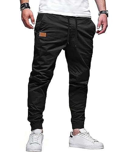 SOMTHRON Herren Elastische Taille Gürtel Baumwolle Jogging Sweat Hosen Plus Size Mode Lange Sports Cargo Hosen Shorts mit Taschen Joggers Activewear Hosen S-3XL (BL-2XL) von SOMTHRON