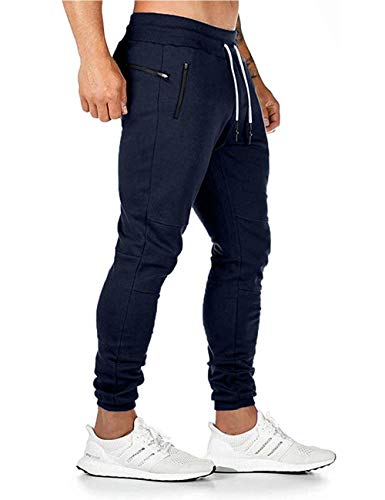 SOMTHRON Herren Elastische Taille Gürtel Baumwolle Jogging Sweat Hosen Plus Size Mode Lange Sports Cargo Hosen Shorts mit Taschen Joggers Activewear Hosen M-4XL（Blue-New,XL） von SOMTHRON