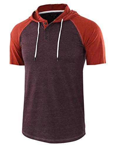 SOMTHRON Herren Fitness T-Shirt Kurzarm Kapuzenshirt Patchwork Knopfleiste Kapuzenpullover(WR2,2XL) von SOMTHRON