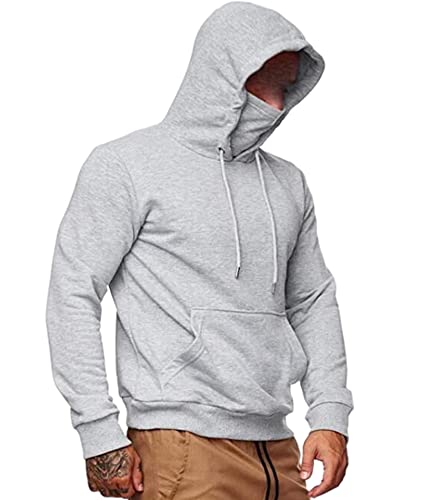 SOMTHRON Herren Hoodie mit Gesichtsmaske Langarm Pullover einfarbig mit Kapuze mit Kordelzug Tasche Sport Herbst Winterbekleidung(LY,XL) von SOMTHRON