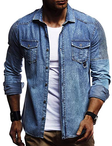 SOMTHRON Herren Jeanshemden Langarm Denim Hemd Slim Fit Freizeit Shirt M-3XL(BE,2XL) von SOMTHRON