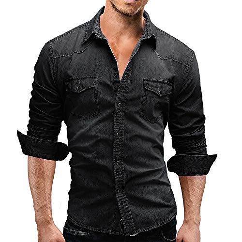 SOMTHRON Herren Jeanshemden Langarm Denim Hemd Slim Fit Freizeit Shirt M-3XL(DG,M) von SOMTHRON